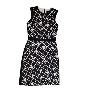 Enzo New York Black White Geometric Sheath Dress Women Size 4 Knee Length
